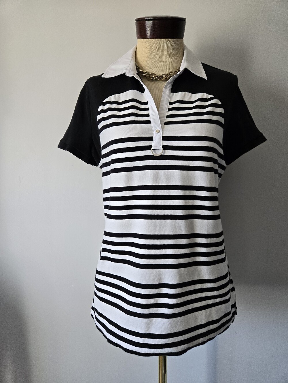 Ralph Lauren LRL Active Golf  Black & White Striped Polo Tee. Size Large